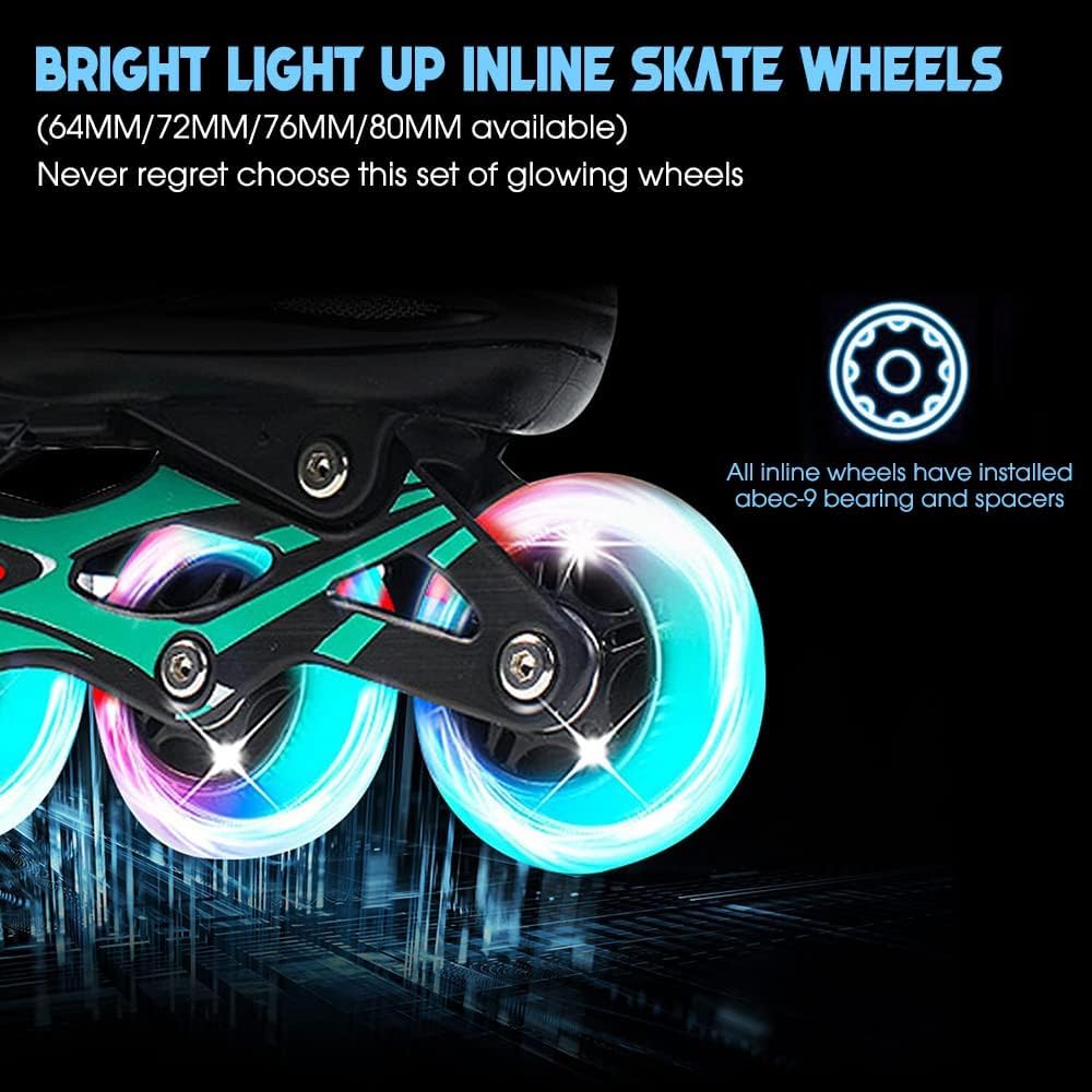 Light Up 80mm Inline Skate Wheels and Kick Scooter 80mm Rear Wheels Replacement Pair - 80mm Led Flashing Wheels Replacement for Inline Skate and Kick Scooter with Installed Abec9 (A Black/2pcs)