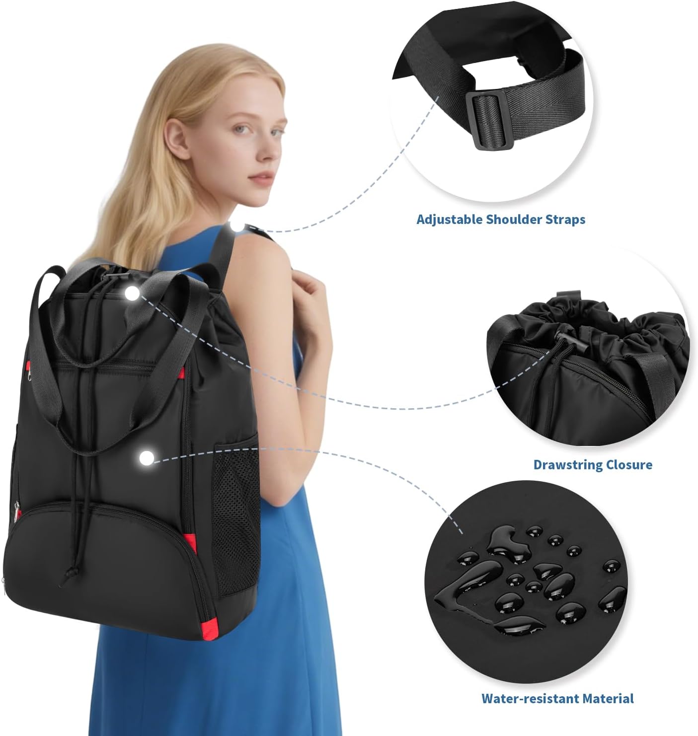 Seyfocnia Drawstring Backpack - Versatile Gym Bag with Shoe Compartment | Black Color for Men & Women