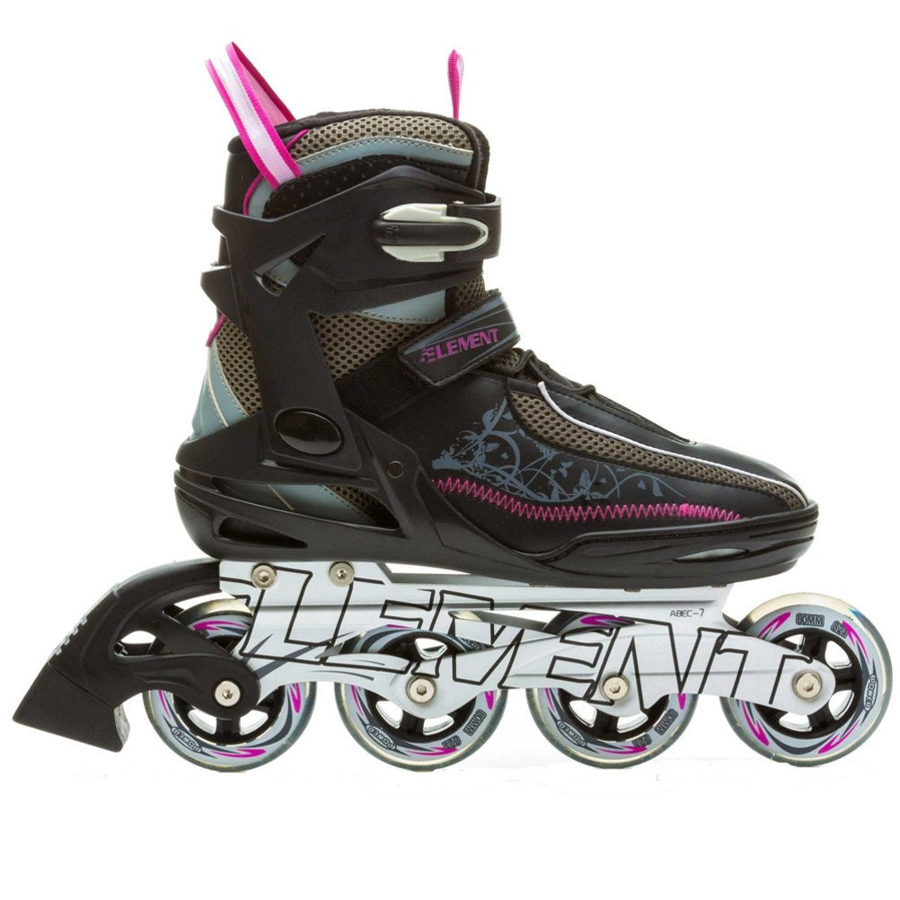 5th Element Lynx Inline Skates Women with Adjustable Strap 80mm Wheels Soft Boot Fit for Comfort | Roller Derby Long Distance Skating for Recreational Fitness & Street Hockey (7.0-Black/Purple)