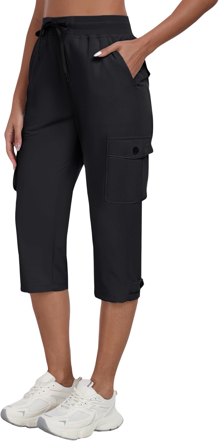 MoFiz Women's Cargo Capris - Lightweight Quick-Dry Travel & Hiking Pants with Pockets