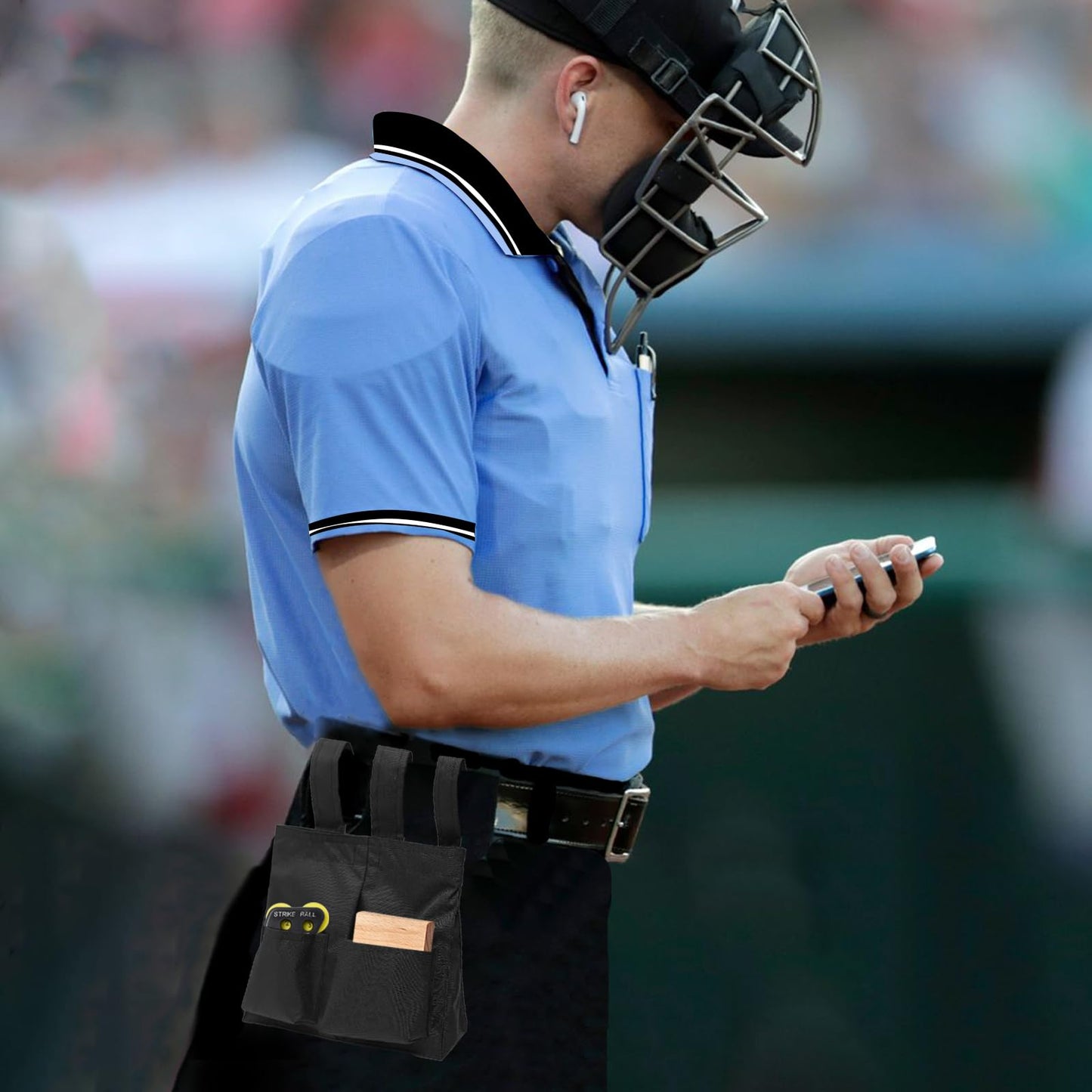 redgino 5Pcs Men’s Baseball/Softball Umpire Gear Shirt Ball Bags Clicker Hat Brush Referee Accessories Sets Jersey Kit Light Blue L