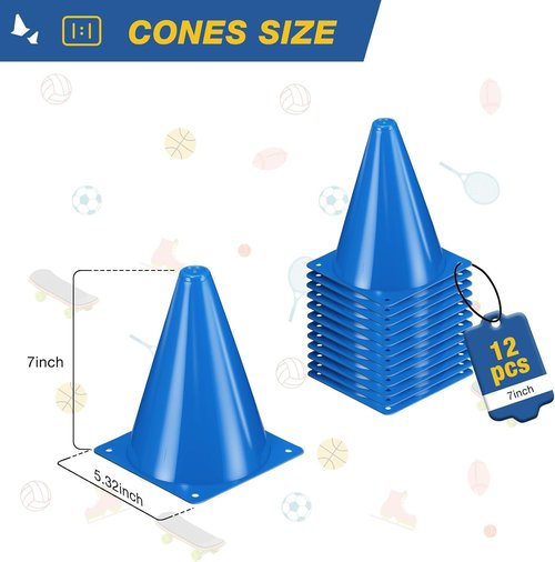 Durable 7-Inch Soccer Cones - 12pcs Plastic Traffic Cones for Sports Training & Agility Drills