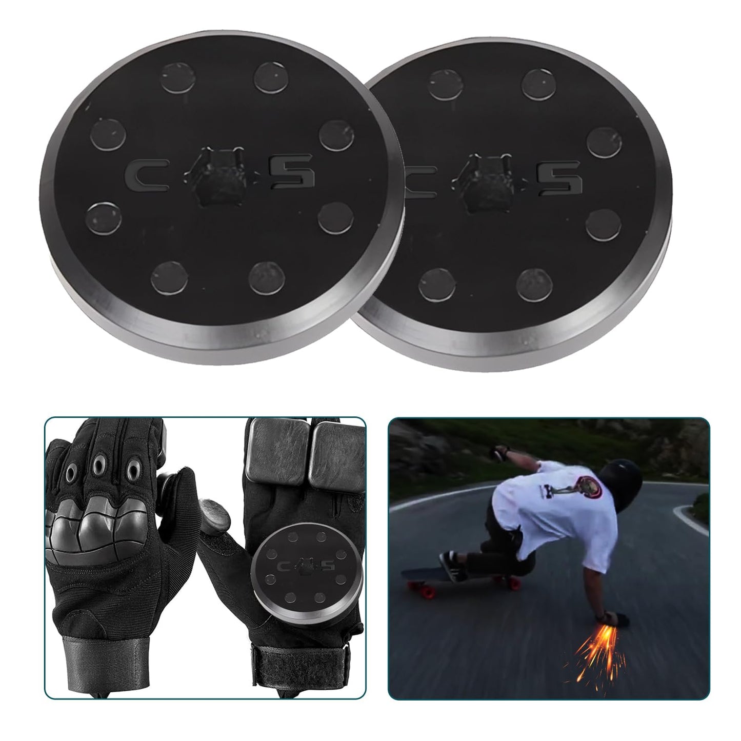 JYAN 8 Spark Stones Ultra Wear Resistant Style A Slide Pucks for Downhill Longboard Slide Gloves, Flat Magnet Design, 3M Adhesive Replacement, High Durability (1 Pair)