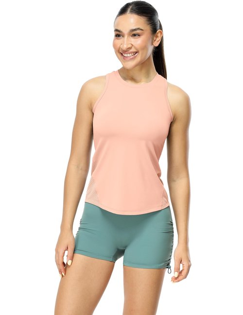 icyzone High Neck Workout Tank Tops for Women, Cool Feeling Gym Athletic Yoga Exercise Running Quick Dry Sports Shirts (Pink, S)