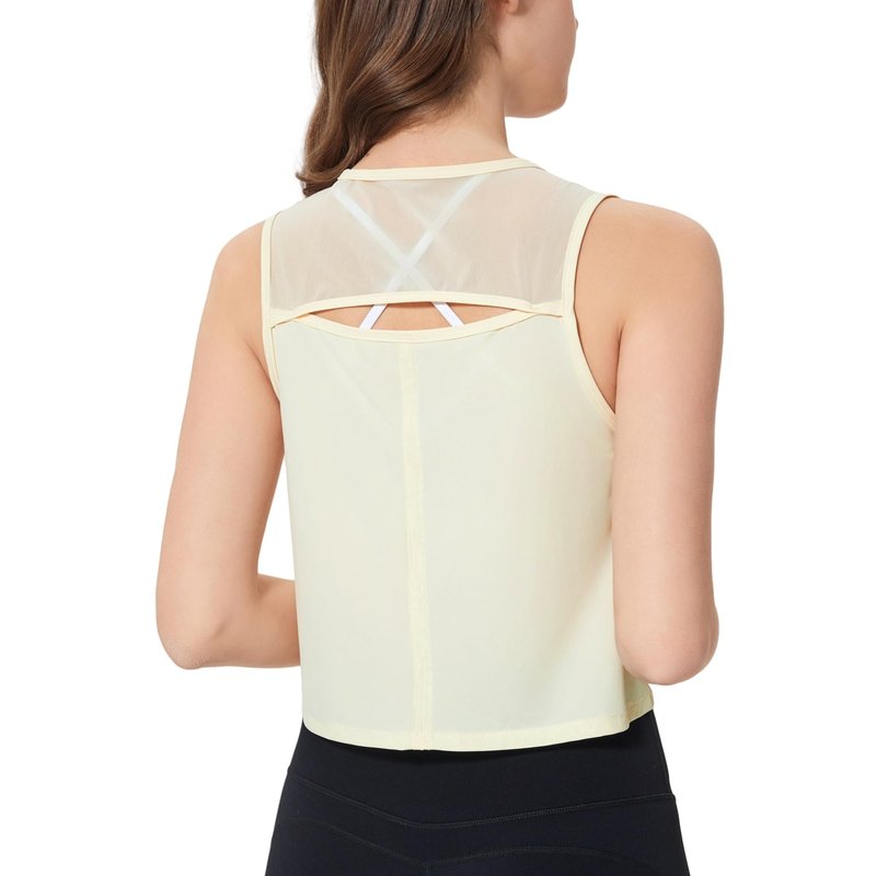 altiland High Neck Workout Crop Tops for Women, Open Back Athletic Gym Running Exercise Shirts (Soft Yellow,M)