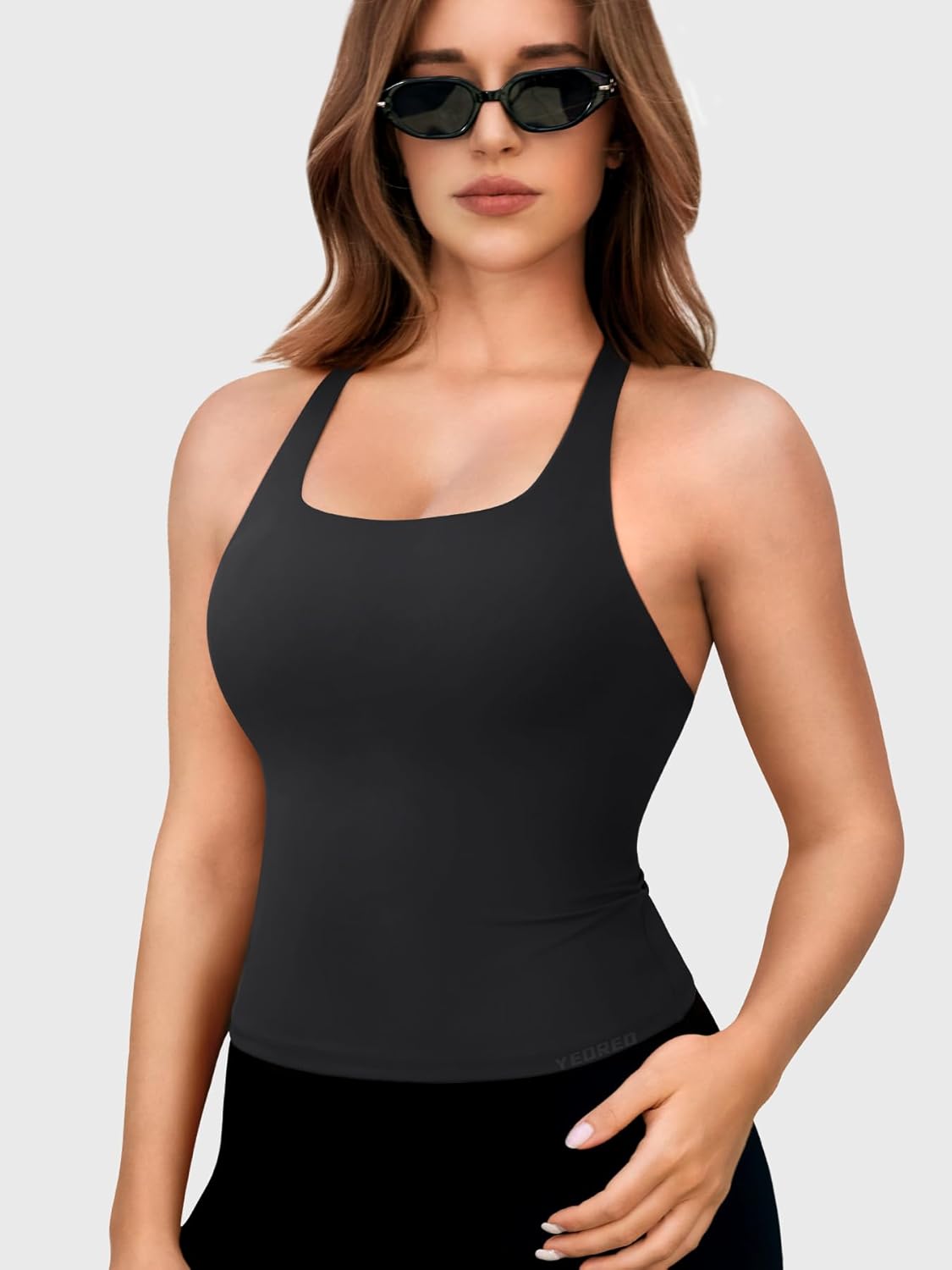 YEOREO Racerback Workout Tank Tops - U Neck Padded Camisole for Women | Sleeveless Gym & Yoga Shirts