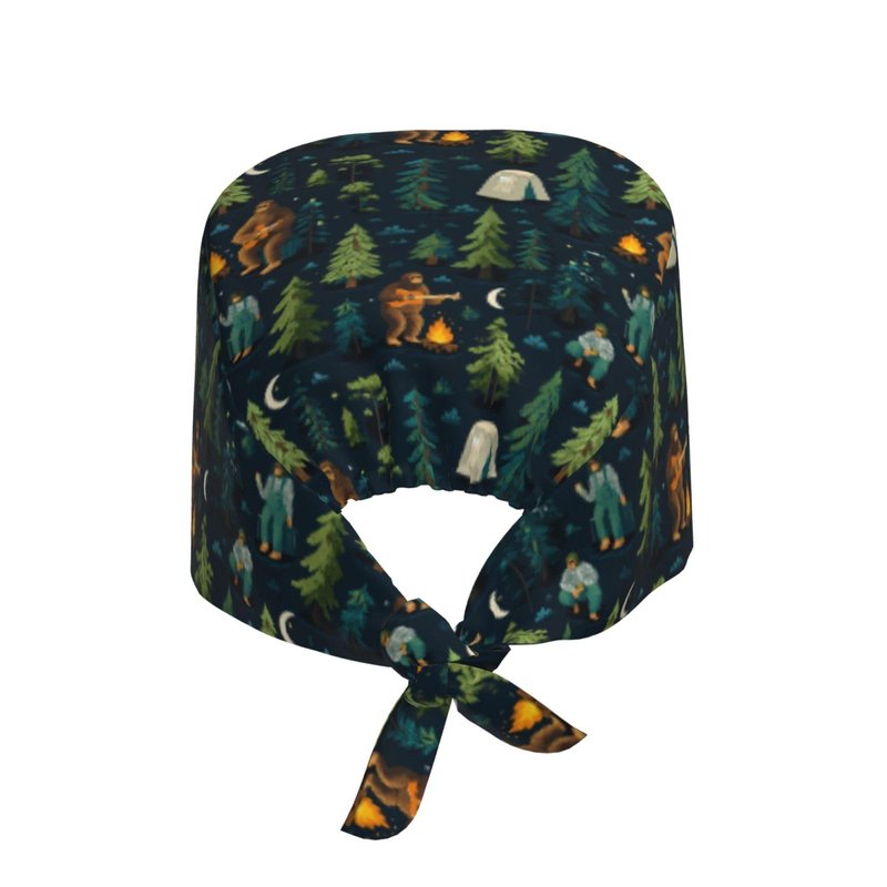 Sasquatch Camp Bonfire Working Cap Scrub Cap with Sweatband Adjustable Unisex Men Women Tie Back Hat Nurse Surgical Caps