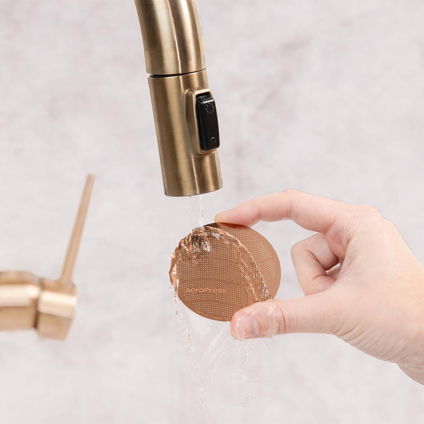 AeroPress Gold Tone Stainless Steel Reusable Filter – Durable Metal Coffee Filter, Sustainable, Eco-Friendly, Travel-Friendly, Fits Standard AeroPress Manual Coffee Makers