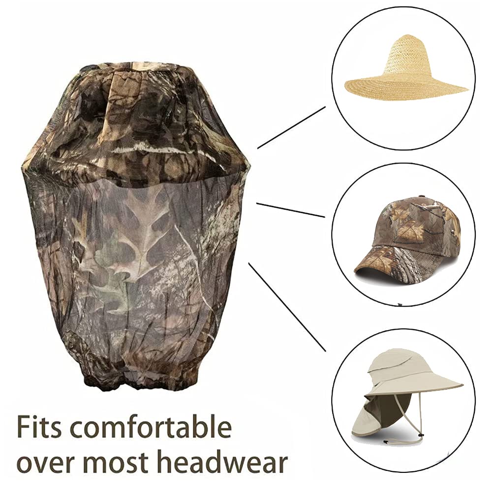 2 Packs Mosquito Head Nets Gnats Camo Face Netting for Any Outdoor Activities Works Over Most Hats