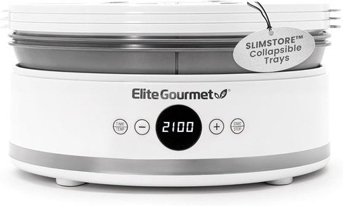 Elite Gourmet Digital Food Dehydrator - 5 BPA-Free SlimStore™ Trays, Adjustable Timer & Temperature, Compact Design, White