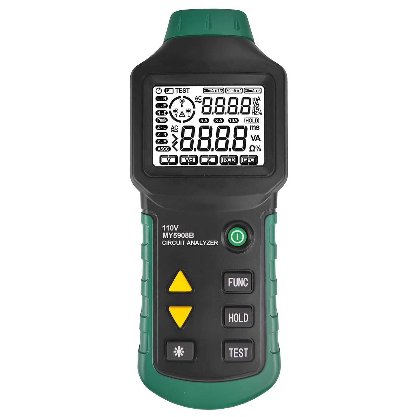 Digital Circuit Analyzer True RMS AC Voltage RCD GFCI, Voltage Drop Electrical Tester Line Fault Test Device with LCD Backlight, Data Hold, US Plug, Storage Bag