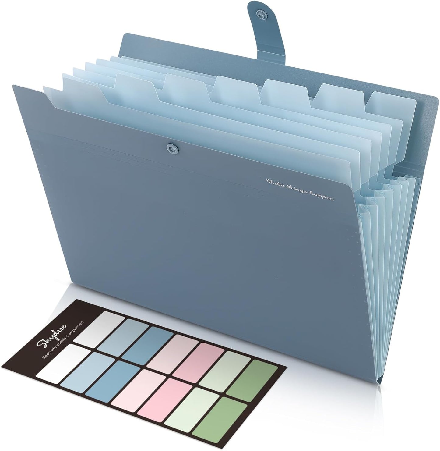 SKYDUE Expanding File Organizer - 8 Pocket Accordion Folder with Labels | Portable Blue Document Organizer