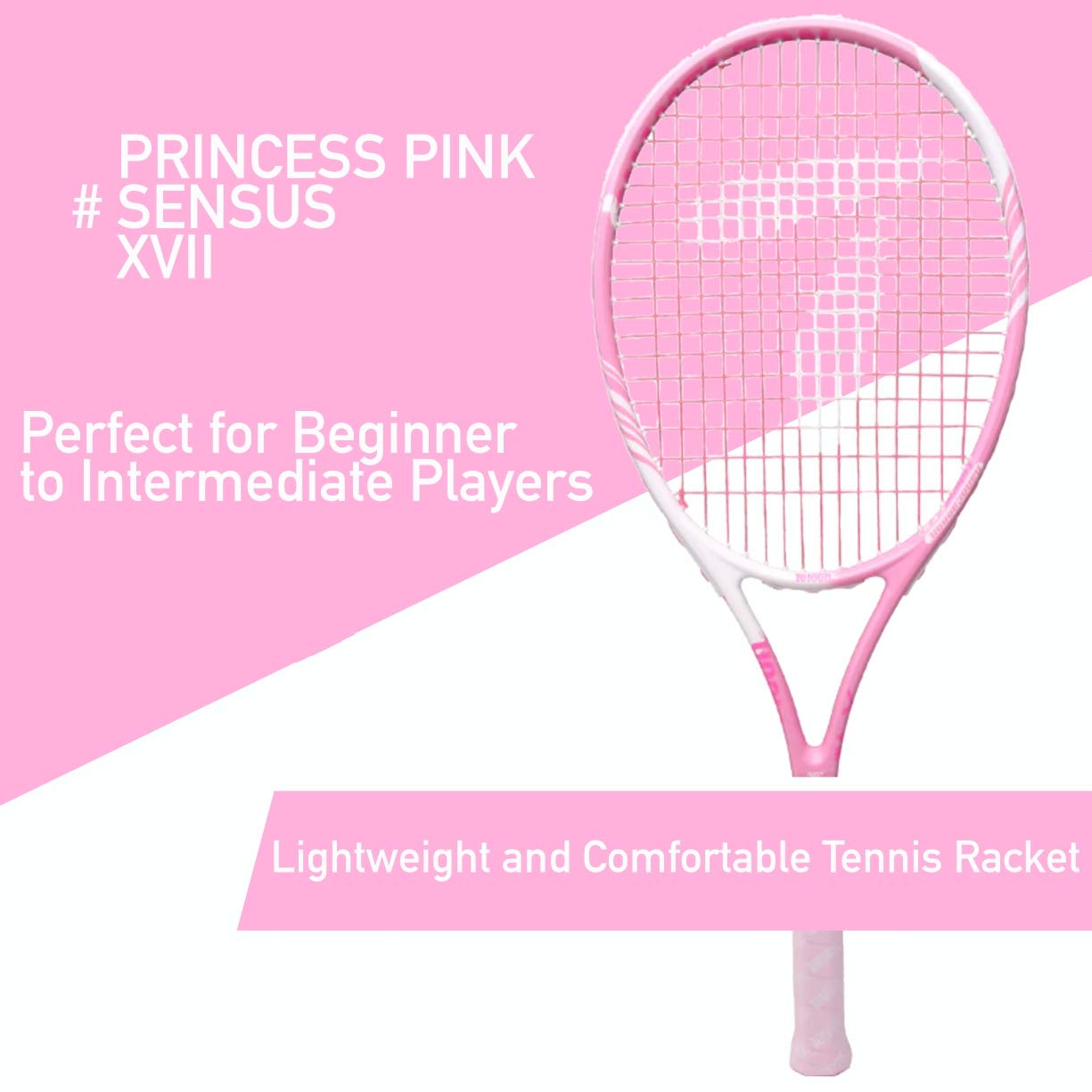 Teloon Sensus Series | Triple Shock Absorption | Adult Tennis Racquet, Women Tennis Racket Includes Bag Cover, Shock Absorber, Tennis Grip (Pink Highlight)