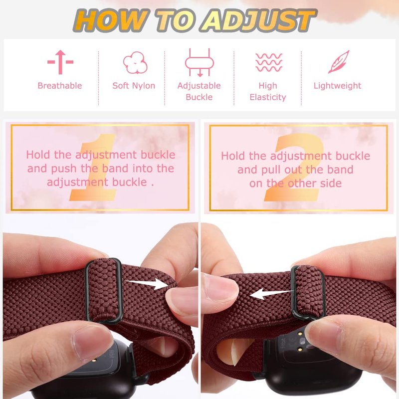 Tiptops 10 Pack Elastic Band Compatible with Fitbit Sense Bands/Fitbit Versa 3 Bands Fitbit Versa 4 Bands for Women Men/Fitbit Sense 2 Bands, Adjustable Stretchy Nylon Solo Loop Sport Strap