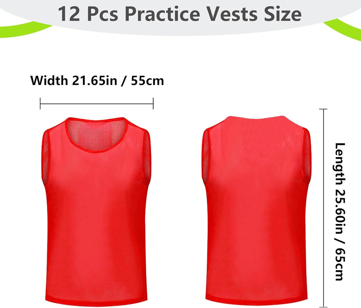 Pro Training | 12 Pack High-Visibility Mesh Pinnies for Youth & Adult Soccer, Basketball, Volleyball Teams
