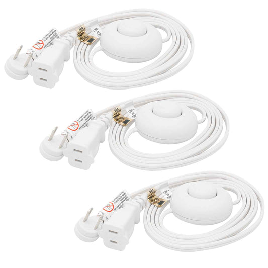 FIRMERST Foot Switch Extension Cord 6 Feet for Floor lamp, Holiday Lights, White, 3 Packs