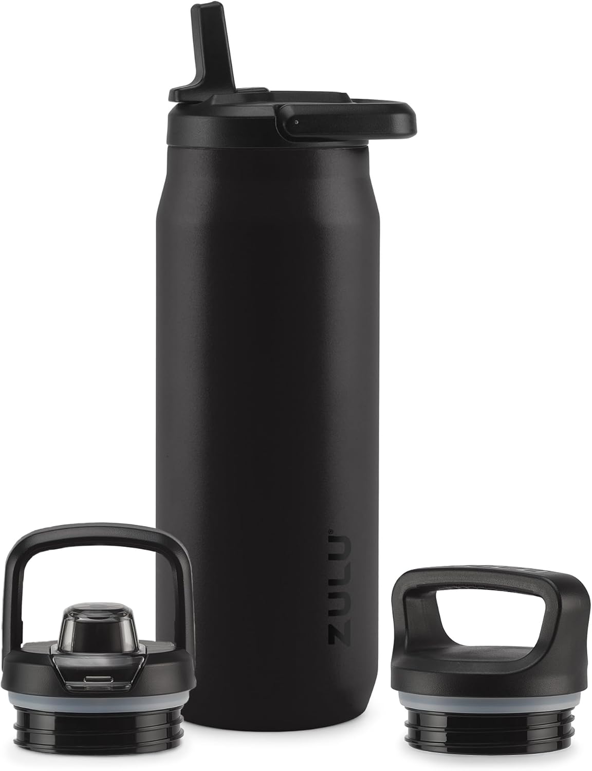 ZULU 32oz Stainless Steel Water Bottle - Double Walled, Vacuum Insulated | 3 Lids Included, Black
