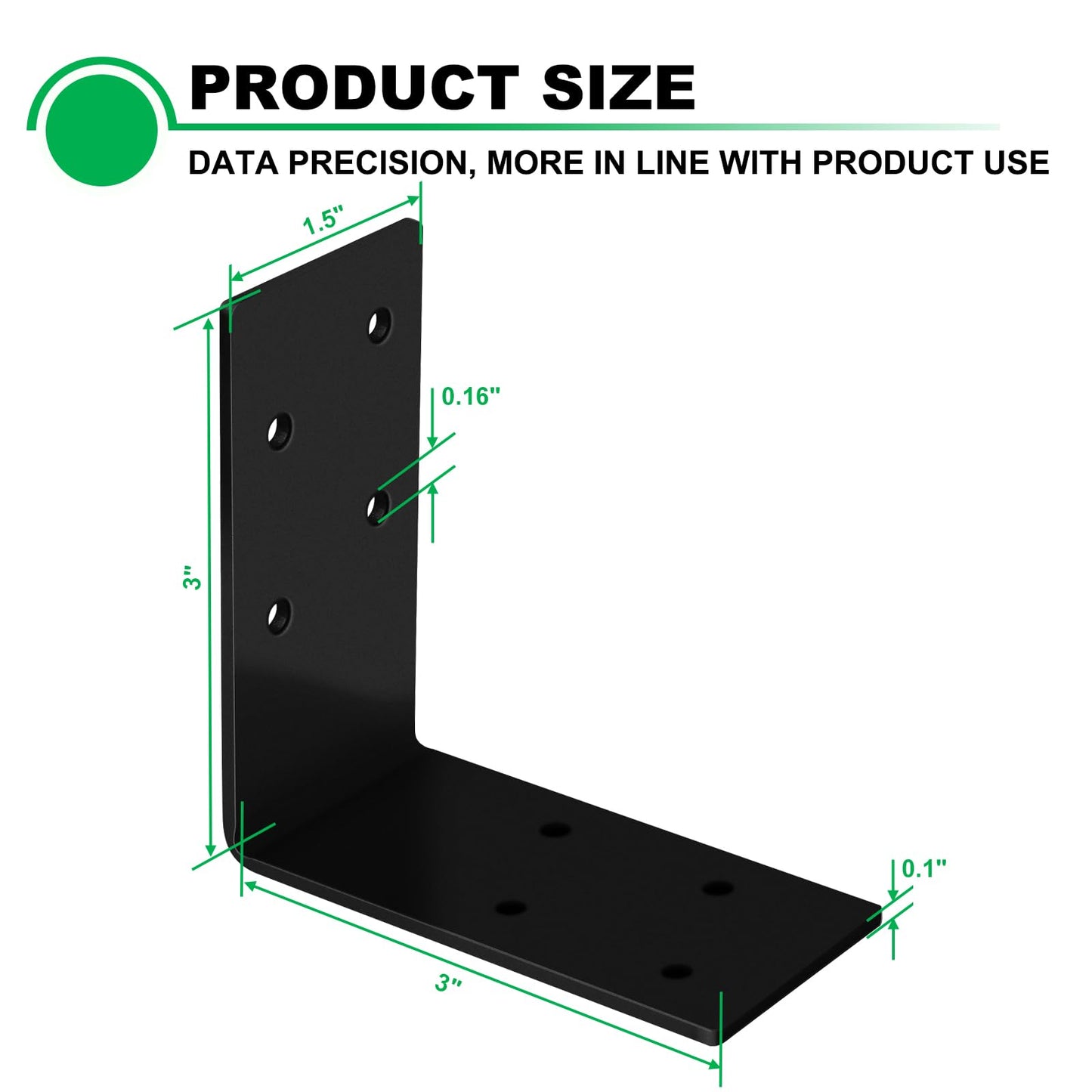 Andorm 8 Pack L Brackets 3x3 for Wood Framing, Heavy Duty Corner Angle, Corner Brace 90 Degree Iron Bracket for Wood Beam with Holes Outdoor Black