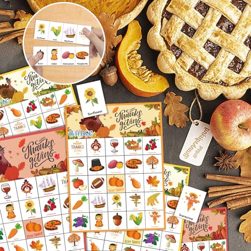 Thanksgiving Bingo Game Cards - 46 Pieces for 30 Players