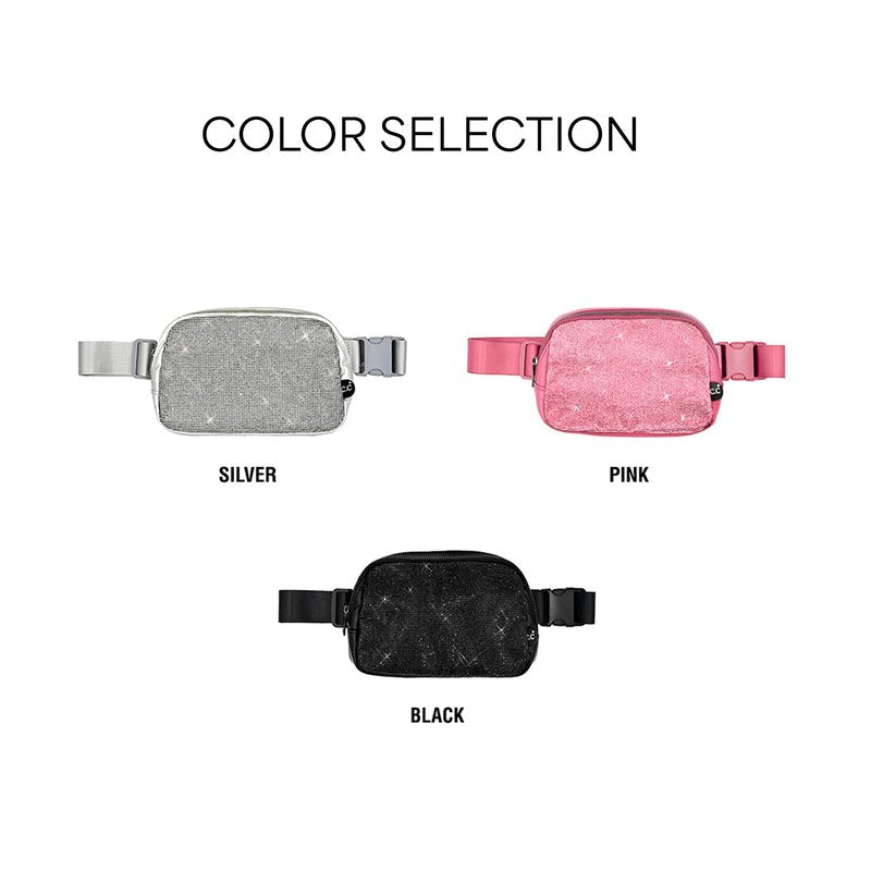 C.C Rhinestone Fanny Pack – Sparkly Waist Bag for Women, Crossbody Belt Bag with Adjustable Strap (Rhinestone - Silver)