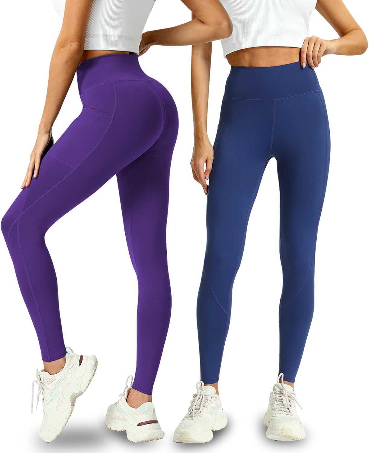 Skiennix 4 Pack Leggings - High Waisted Tummy Control Yoga Pants with Pockets for Women