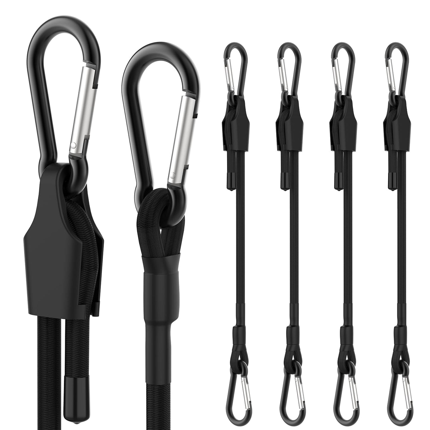 SDTC Tech 12 Inch Adjustable Bungee Cords with Carabiner Hooks, 4 Pack Heavy Duty Outdoor Super Elastic Bungee Straps Easily Adjust from 8" to 18" for Cargo, Bike, Luggage, Carts, Truck