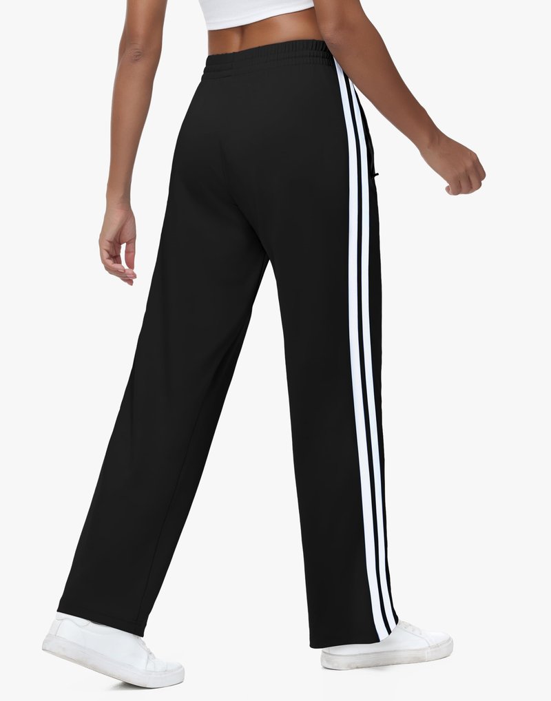 MIVEI Women’s Athletic Track Pants Regular Fit - Loose Jogging Sweatpants with Zipper Pockets Drawstring Waist Striped Black