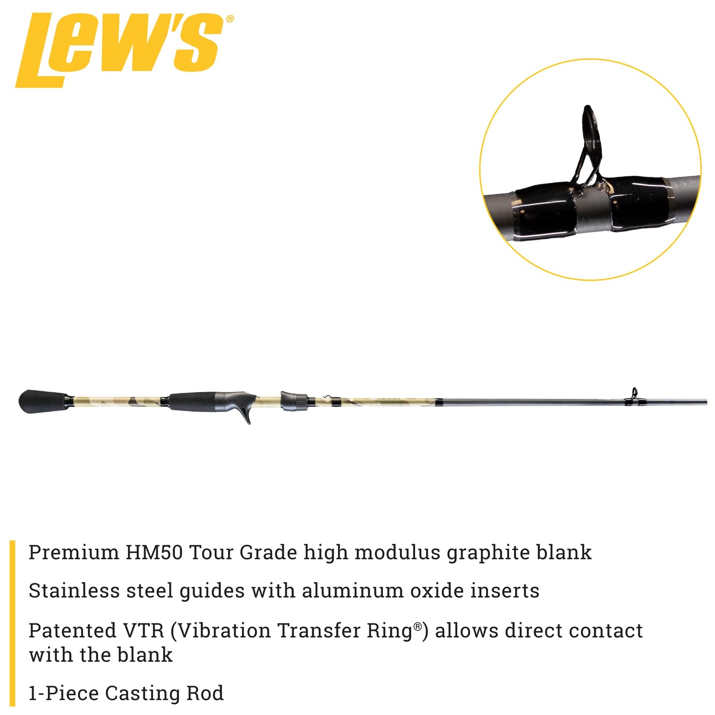 Lew's American Hero Tier 1 Casting Rod, 6-Foot 10-Inch 1-Piece Fishing Rod, Medium Power, Fast Action, Premium HM50 Graphite Blanks, Split Grip EVA Handle, Multicam