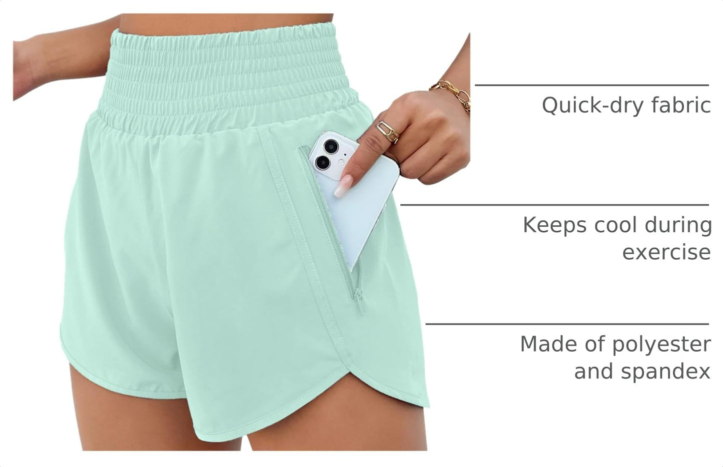 BMJL Women's Athletic Shorts High Waisted Running Short Pocket 2.5" Sporty Shorts Gym Elastic Workout Shorts(S,Light Green)