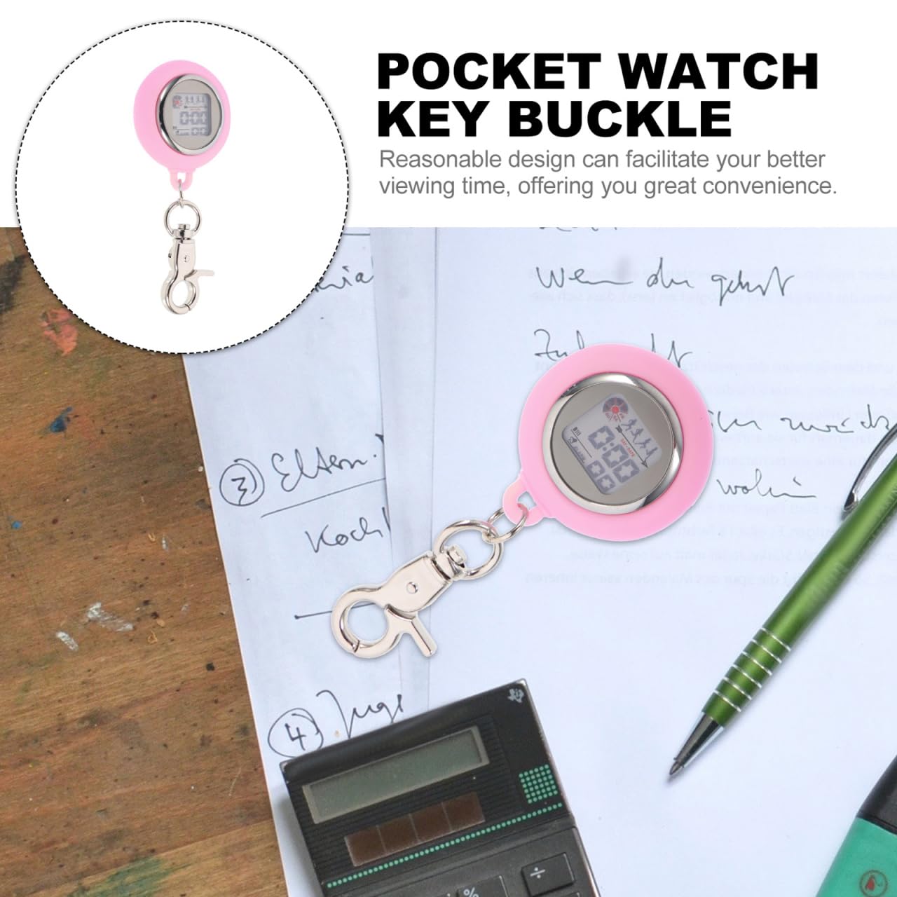 Didiseaon Electronic Nurse Table Digital Pocket Watch with Stopwatch Timer Night Light Calendar Alarm Clip Chest Watch Alloy Pink 3.74 Inch for Home Use