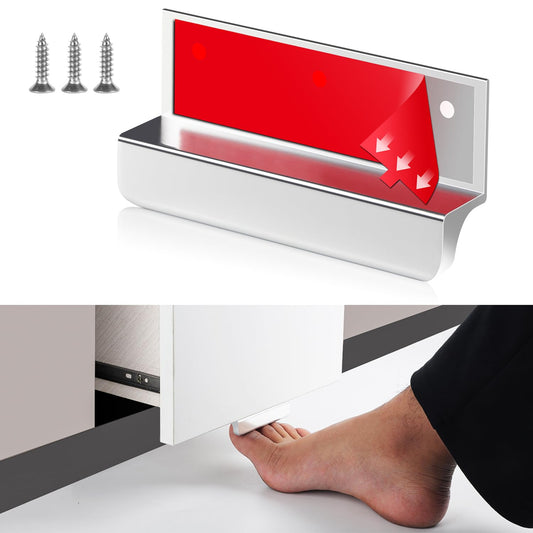 BaiNong Adhesive Touchless Foot Pulls for Cabinet Trash Can Silvery 4'' Touchless Hands Free Trash Opener for Overlay Kitchen Cabinet Door Bins