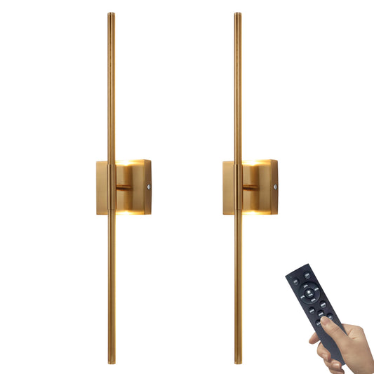 15800 mAh Battery Operated Wall Sconce with Remote Control Dimmable Wall Sconce Set of Two 3000K LED Brass Gold Wireless Wall Light Battery Powered Cordless Rechargeable Sconces Wall Lighting Set of 2