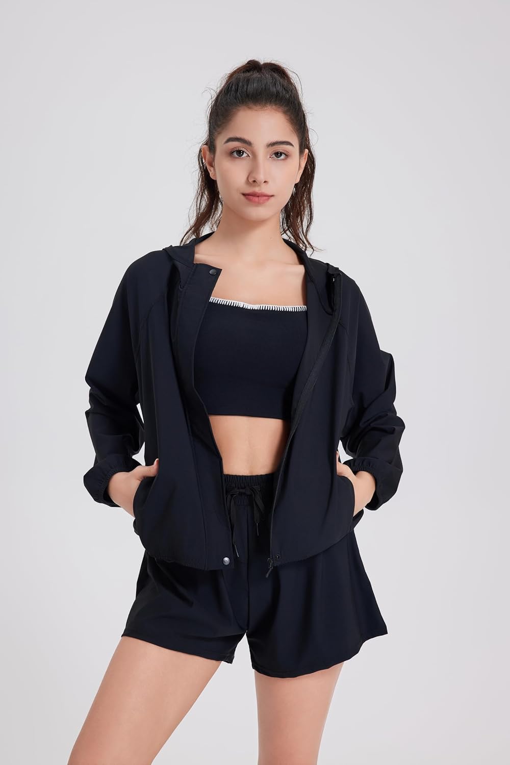 Altiland Lightweight Workout Hooded Jacket - UPF 50+ Full Zip Athletic Gym Jacket for Women with Pockets
