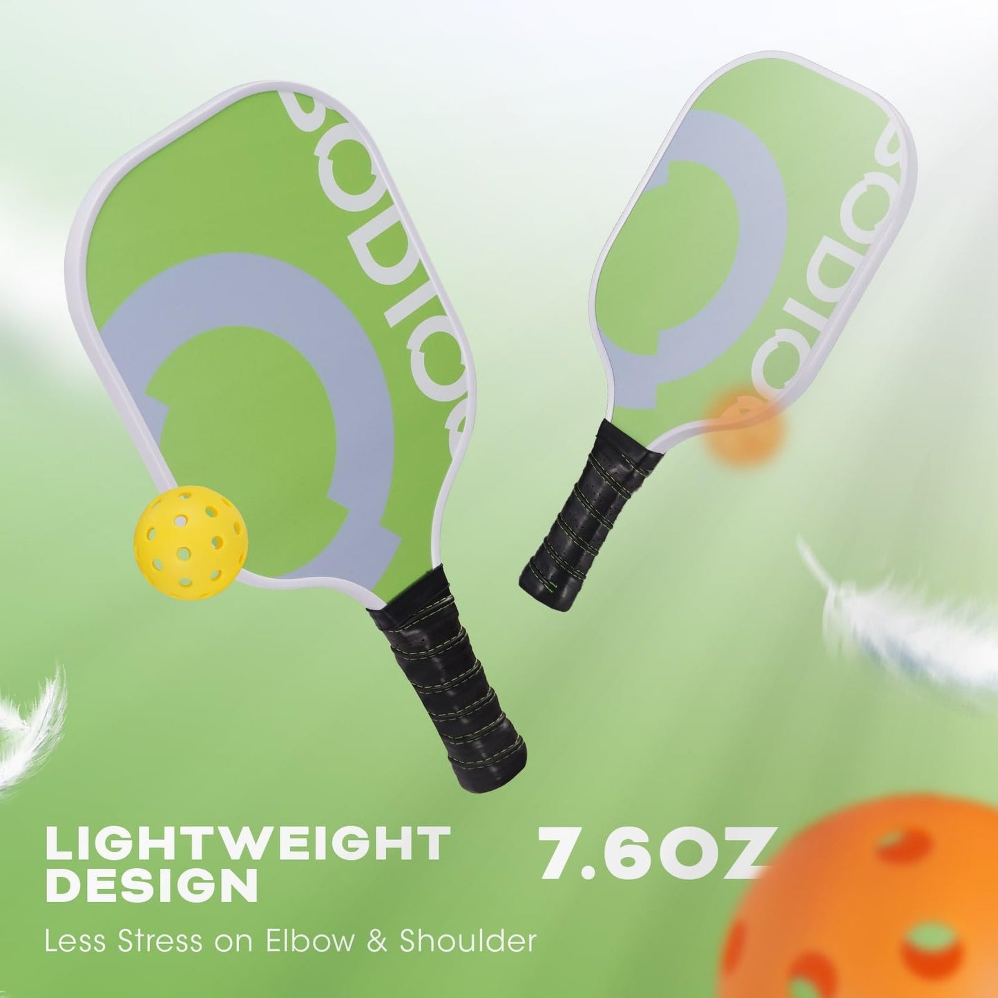 Pickleball Paddles Set of 2 Pickleball Set with Fiberglass Surface Polypropylene Honeycomb Core Pickleball Paddle Non-Slip Grip Lightweight Pickleball Rackets with 4 Pickleballs and Carry Bag