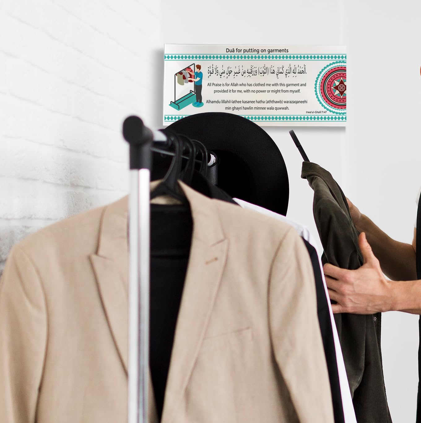 Set of 30 Islamic Quran Quotes with Arabic Letters Wall Decor Stickers - 7.8x3.5 in - Ramadan Eid Gifts for Muslim Men and Women - Duas for Kids Education