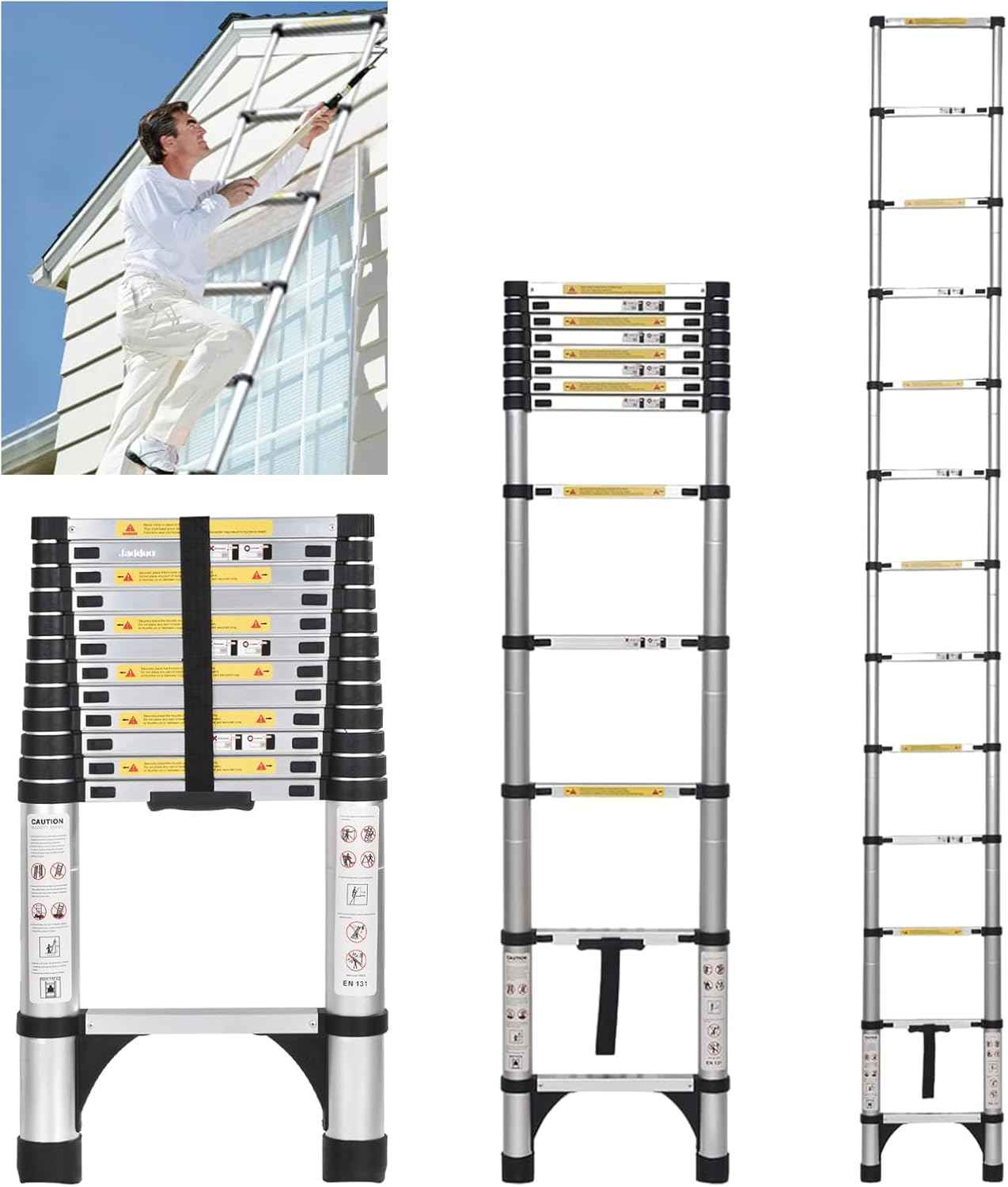 8.5 FT Telescoping Ladder - Lightweight Aluminum Extension Ladder with Stabilizers for Home & RV Travel