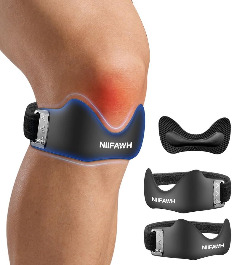 Niifawh Patellar Tendon Support Strap 2 Pack, Silicone Patella Band for Women Men Adjustable Non-Slip Patella Knee Brace Patella Bands for Basketball, Jumpers Knee, Tendonitis, Running, Hiking, Soccer