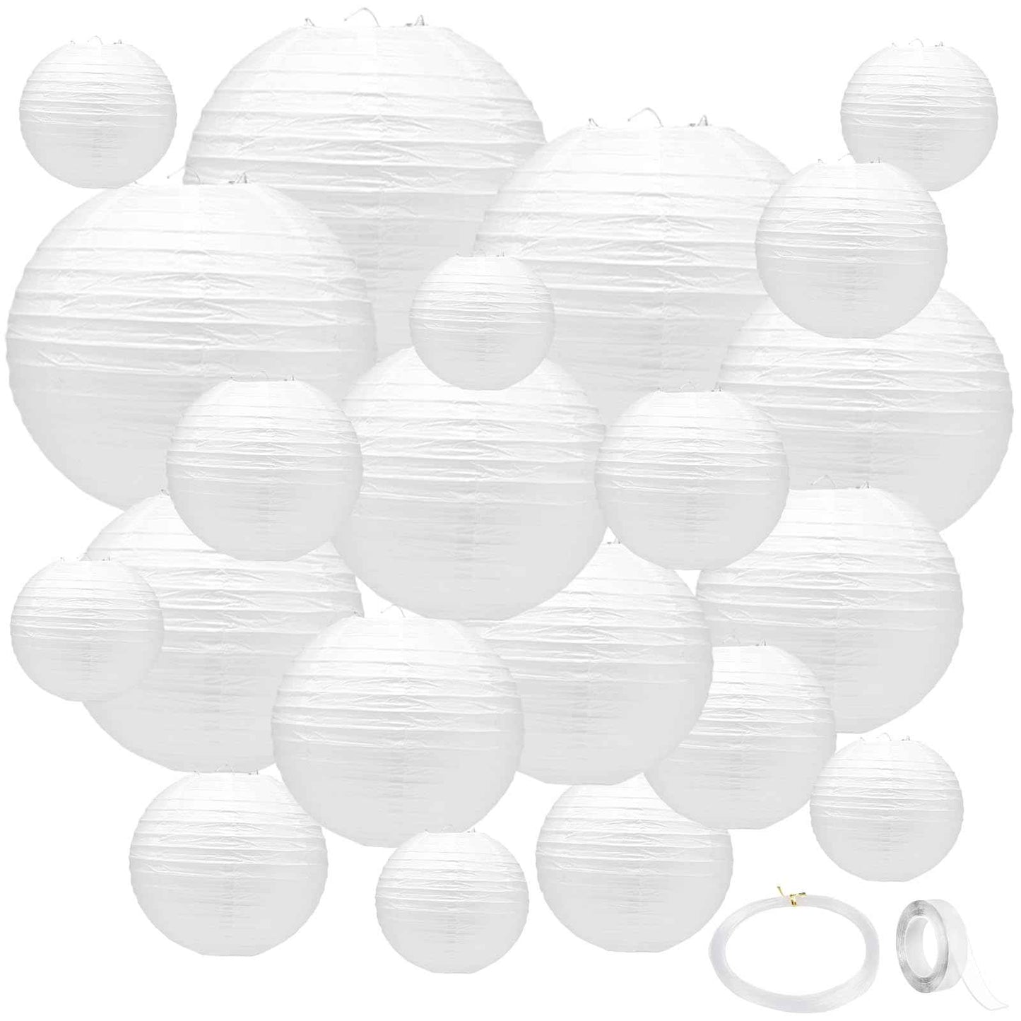 21Pcs White Paper Lanterns,White Chinese Lantern with Tape and String,Hanging Round Lanterns Decorative Outdoor for Party Decorations,Birthday,Wedding,Christmas Party,New Year