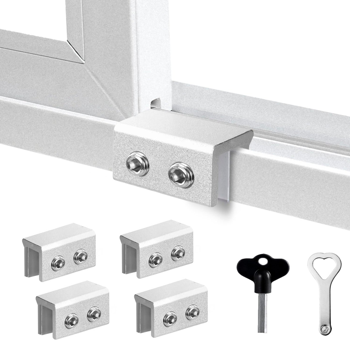 PINGXNG Window Locks for Up and Down Windows 4 Pack Window Stopper Sliding Window Lock for Vertical Horizontal Sliding Windows Doors with Key Aluminum Window Security Locks Child Proof(Silver Medium)