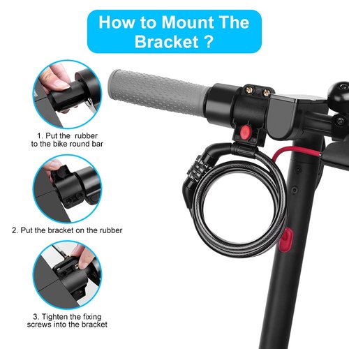Ainiv 4FT Scooter Lock Anti-Theft, Bike Locks Cable Combination 4 Digit/12 Steel Cables Resettable Compatible for Xiaomi M365/Max/GXL/Ninebot/Segway Scooter/Moto/Bicycle Lock with Lock Holders