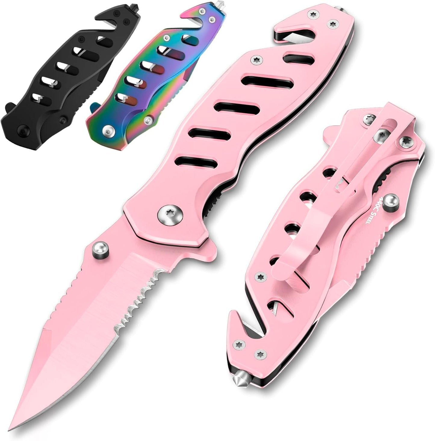 Skiennix Pink Pocket Knife for Women - Compact 2.68 Inch Serrated Blade - Stylish Self Defense Tool | Perfect Gift Idea