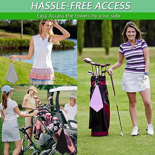 Golf Towel Set with Clip - 3 Pack in Black, Gray & Purple