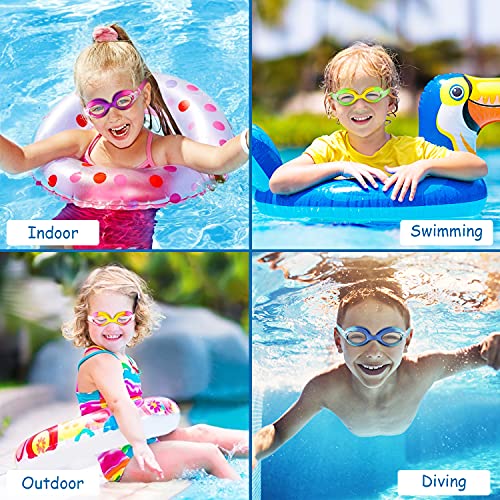 Kids Swim Goggles - 2 Pack No Leak Goggles for Ages 3-15 - Blue & Purple