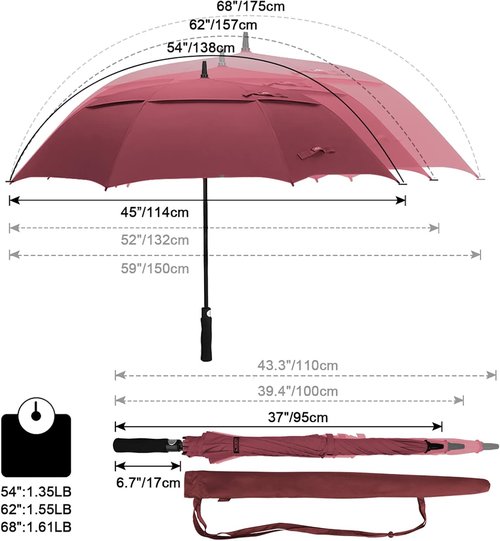 G4Free Golf Umbrella - Oversized 62-Inch Double Canopy | Windproof & Waterproof Design