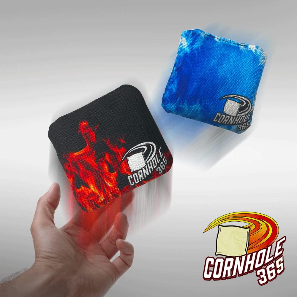 Cornhole365 Cornhole Bags - All-Weather, Heavy-Duty, Double-Stitched Fabric - Fire & Ice Design, Set of 8