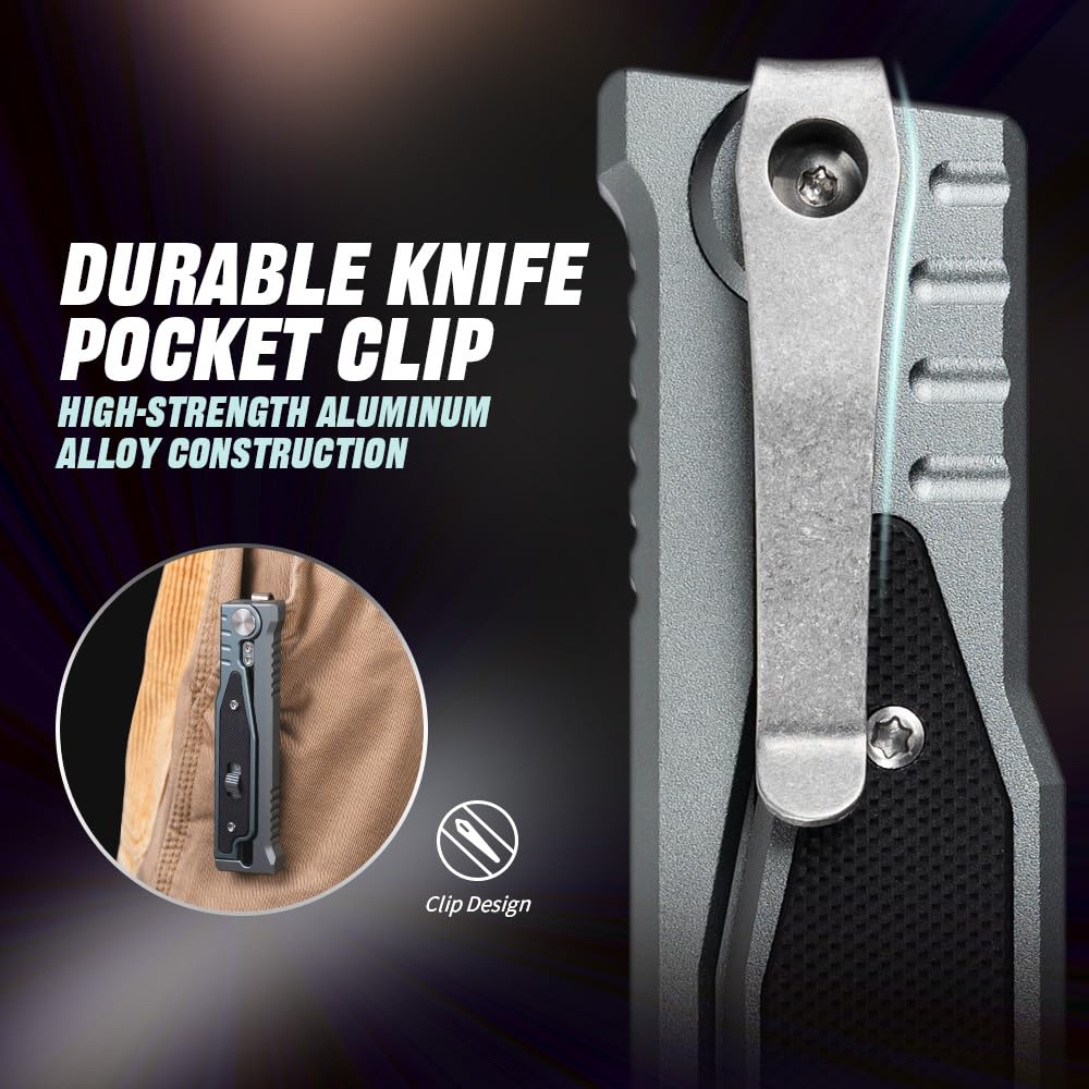 cckk Pocket Knife, Folding Knife, Camping Outdoor edc Knives with Clip 3.15" Steel Blade Aluminium Inlay G10 Handle, Camping Folding Knives for Men Woman (Square Blade)