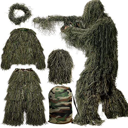 MOPHOTO 5-in-1 Ghillie Suit for Hunting Camouflage, XL/2XL, Dense Forest