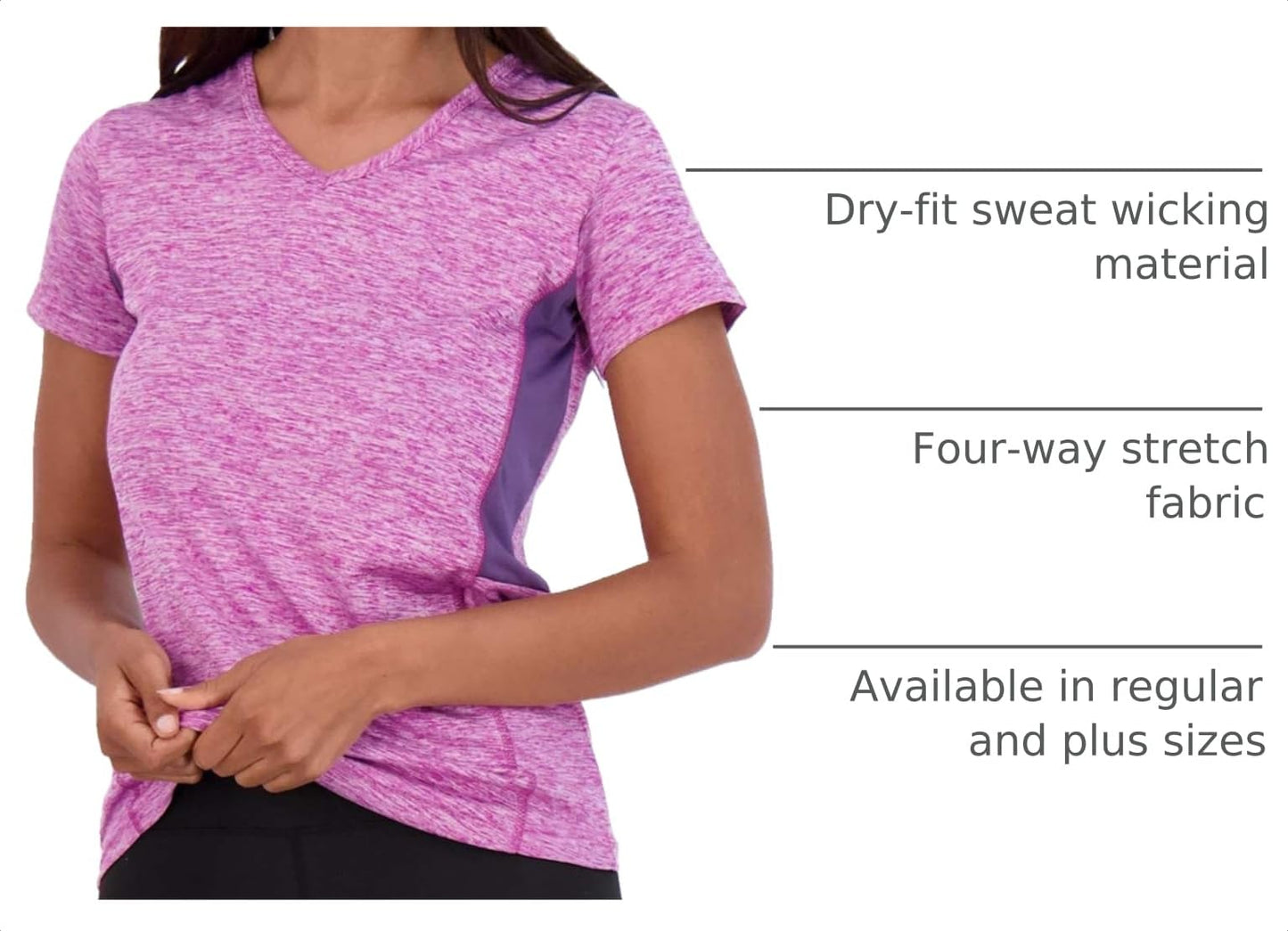 Real Essentials 5 Pack: Women's Dry-Fit Short Sleeve V Neck T Shirt Workout Fitness Yoga Top Tee, Set 4, L
