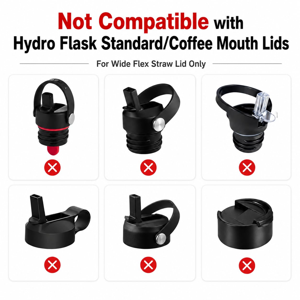 Joshey Gasket Replacement for Hydro Flask Wide Mouth Lid Cap - 6 Pack Rubber Seal O-Ring | Leak-Proof Gasket Seal Replacement Parts