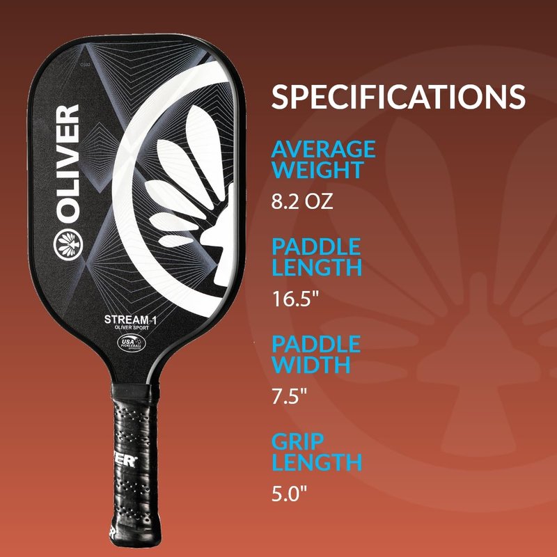 Stream-1 Pickleball Paddle | USAPA Approved | Oliver Meta Carbon Technology & Fiberglass Surfaces | Control & Performance | 16MM Polypropylene Honeycomb Core | Ideal for Novice & Professional Players